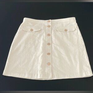 J. CREW WOMEN’S LINED OFF WHITE LINEN MINI SKIRT GOLD BUTTONS  SIZE 8
